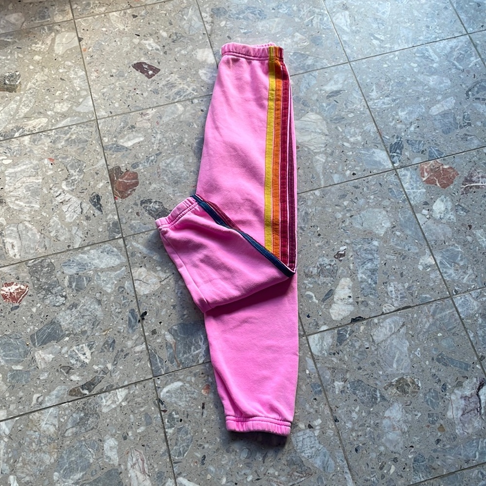 Aviator Nation Kids 5 Stripe Sweatpants- Neon Pink